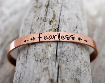 Fearless Hand Stamped Cuff Bracelet - Inspirational Jewelry - Encouragement Jewelry - Mantra Jewelry