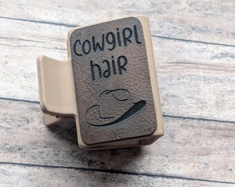 Cowgirl Hair-Leather Engraved Hair Claw Clip-Country Girl Hair Clip-Cowboy Hat-Country Western Themed Hair Clip-Western Themed Claw Clip