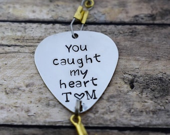 Handmade Stamped Fishing Lure -"You caught my heart" *Personalized Lure*Anniversary Gift*Fisherman*Gift for Him*Valentine's Gift*