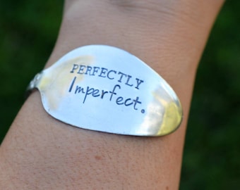 Hand Stamped Vintage Silver Plated Spoon Bracelet Bangle - Perfectly Imperfect