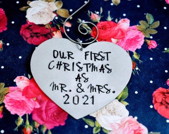 Our First Christmas as Mr and Mrs Ornament - Personalized Ornament - Heart Ornament - Handmade Ornament - Wedding Gift - Just Married