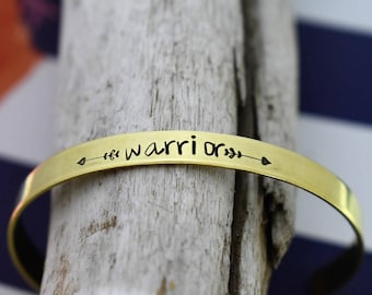 Hand Stamped Cuff Bracelet "warrior" *Personalized Bracelet*Custom Bracelet*Fighter*Inpirational