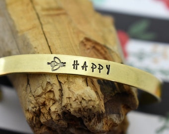 Bee Happy Hand Stamped Cuff Bracelet *Be Happy*Motivational Gift*Daily Mantra*Bee*Positive Jewelry*