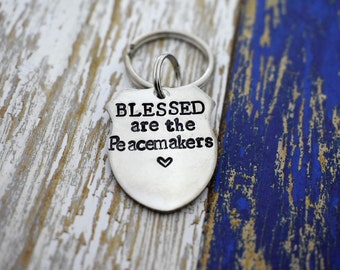 Police Badge Keychain - Hand Stamped Blessed Are The Peacemakers- Matthew 5:9 *Badge Keychain*Police Officer Gift*Personalized Gift*