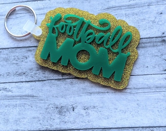 Football Mom Keychain - Football Mom Acrylic Keychain - Glitter Football Mom Keychain - Team Mom Gift -Football Themed Gift-Football Keyring