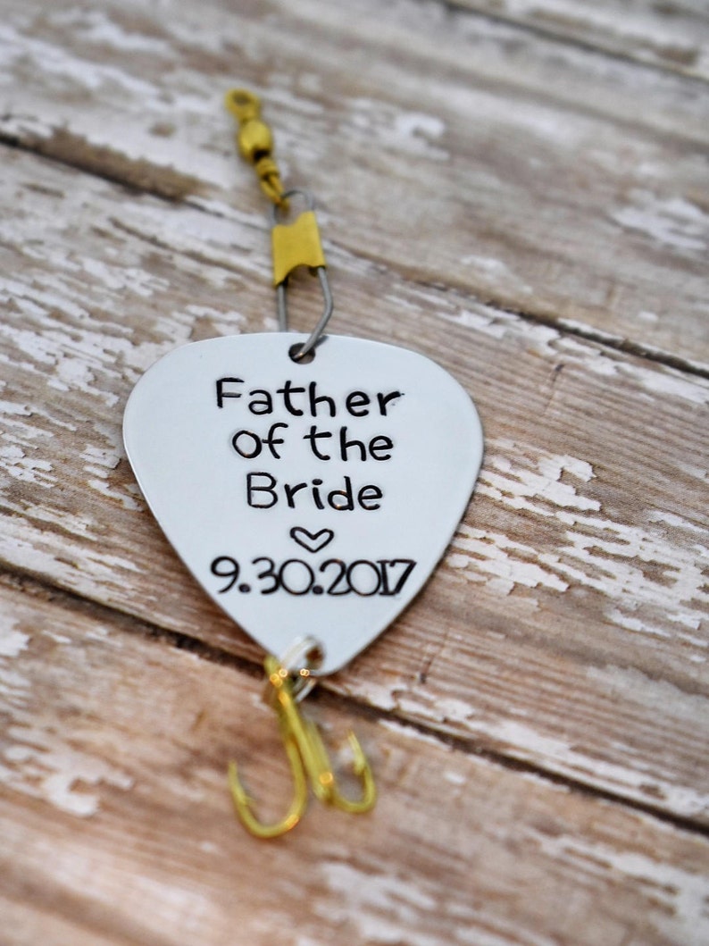 Handmade Stamped Fishing Lure Father of the Bride Personalized Wedding DateFishermanPersonalized LureWedding Gift image 1