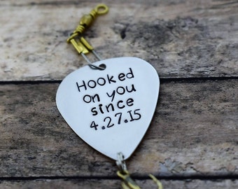 Handmade Stamped Fishing Lure - "Hooked on you" - *Valentine's Day*Anniversary*Fisherman*Personalized Lure*Father's Day Gift