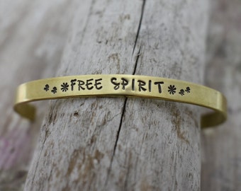 Free Spirit Hand Stamped Cuff Bracelet - Boho Bracelet - Boho Jewelry - Gypsy Soul - Be Free