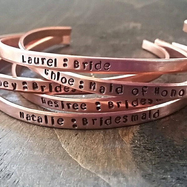 Custom Hand Stamped Copper or Aluminum Bracelet *Personalized Bracelet*Bridal Party Gift*Bridesmaid Gift*