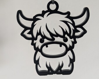 Highland Cow Acrylic Keychain-Cute Cow Keychain-Cow Lover