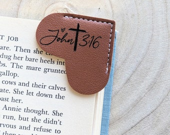 John 3:16 - Heart Corner Leather Bookmark - Bible Bookmark - Christian Gift - Gift for Her - Gift for Him - Bible Verse