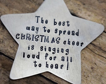 The Best Way to Spread Christmas Cheer-Hand Stamped Ornament-Christmas Ornament-Handmade Ornament-Star Ornament-Elf Movie Ornament