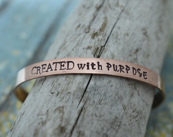 Created With Purpose Hand Stamped Cuff Bracelet *Christian Jewelry*Faith*Christian Bracelet*Inspirational Jewelry*