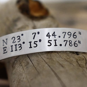 Custom Coordinates Bracelet on Hand Stamped Metal Cuff Bracelet *Personalized Jewelry*Latitude Longitude Bracelet*Bridesmaid Gift*