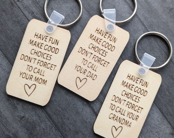 Call your Mom Wooden Keychain - Call your Dad Keychain - Call Your Grandma Keychain-Gift for Teenager-Gift for Young Adult-Funny Keychain