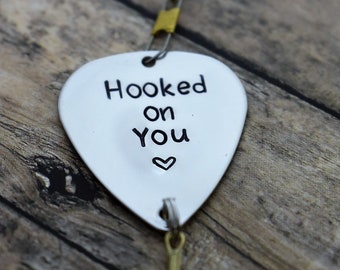 Handmade Stamped Fishing Lure - "Hooked on You (heart)" - *Valentine's Day*Anniversary*Fisherman*Personalized Lure*Father's Day Gift