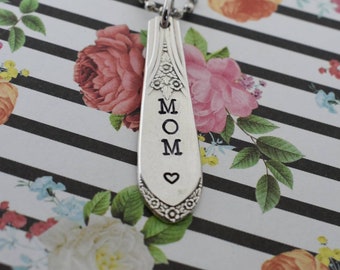 Mom Hand Stamped Vintage Spoon Pendant Necklace-Mother-Mother's Day Gift-Gift For Her-Mom Necklace