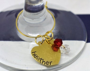 Hand Stamped Personalized Wine Glass Charm *Party Decor*Party Favor*Bridal Party*Wine Charm Keepsake*