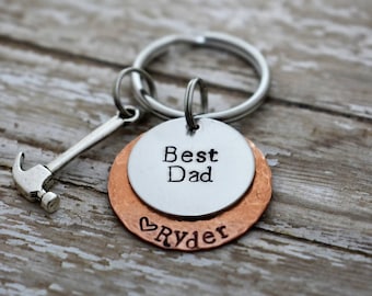 Best Dad Hand Stamped Personalized Keychain With Hammer Charm *Father's Day*Gift for Dad*Handy Man*Personalized Gift*