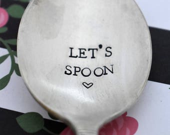 Vintage Hand Stamped Soup Spoon "Let's Spoon" *Unique Gift*Funny Gift*Soup Spoon*Personalized Gift*Stamped Spoon*