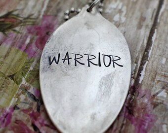 Hand Stamped Spoon Necklace "Warrior" *Upcycled Spoon**Gift For Her*Unique Gift*Spoon Necklace*Strong*Religious Jewelry*