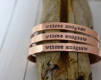 Three Amigas Cuff Bracelet - Set of Three" *Personalized Bracelet*Best Friends*BFF*BFF Jewelry*Best Friend Bracelet*Gift For Her*