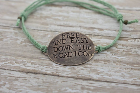 Hand Stamped Brass Free And Easy Down The Road I Etsy