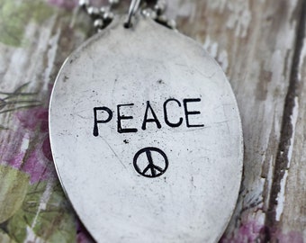 Peace - Hand Stamped Spoon Necklace - Free Spirit - Upcycled Spoon - Gift for Her - Unique Gift - Peace Sign