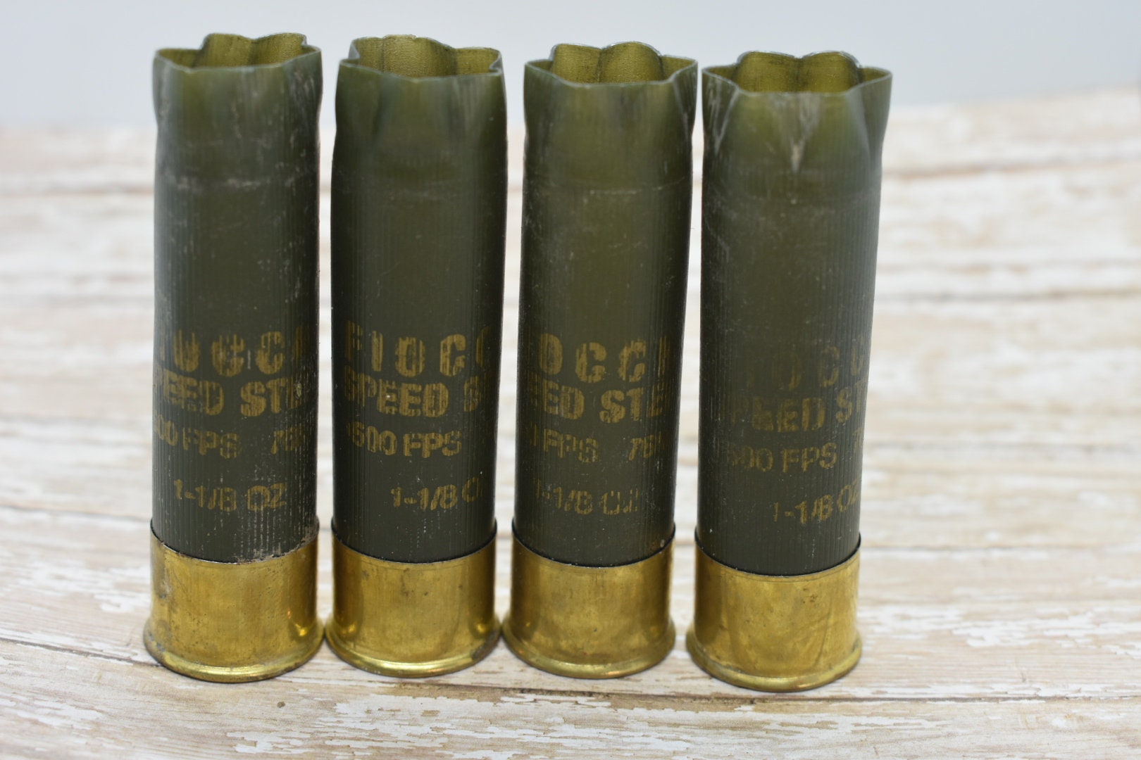 Shotgun Shells Lot of 4 - Army Green/Brass Fiocchi 12 gauge Empty Shotgun  Shells