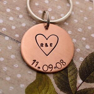 Heart with Initials and Date Hand Stamped Keychain - Personalized Keychain - Anniversary Gift - Wedding Day Gift - Valentine's Day Gift