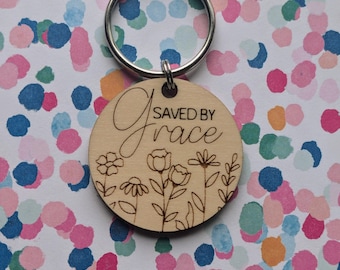 Saved By Grace Keychain - Christian Gift- Christian Keychain - Faith Based Gift - Gift For Her - Inspirational Gift - Bible Verse Gift