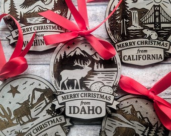 State Ornament-Wooden State Ornament-Long Distance Family Ornament -Long Distance Ornament-Family Christmas Gift-Christmas Ornament