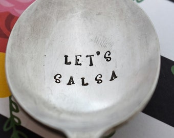 Let's Salsa Vintage Hand Stamped Spoon - Salsa Spoon - Salsa Server - Mexican Food - Taco Tuesday - Funny Spoon - Funny Gift