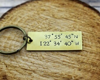 Custom Coordinates Keychain *Latitude and Longitude Keychain* *Custom Keychain* *Hand Stamped Keychain*Valentine's Gift*