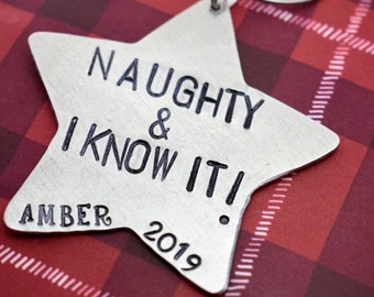 Naughty and I know It Personalized Star Ornament - Christmas Ornament - Personalized Ornament - Star Ornament - Handmade Ornament
