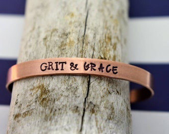 Grit and Grace Hand Stamped Cuff Bracelet - Inspirational Bracelet - Hand Stamped Cuff Bracelet - Entrepreneur - Gift for Her - Motivational