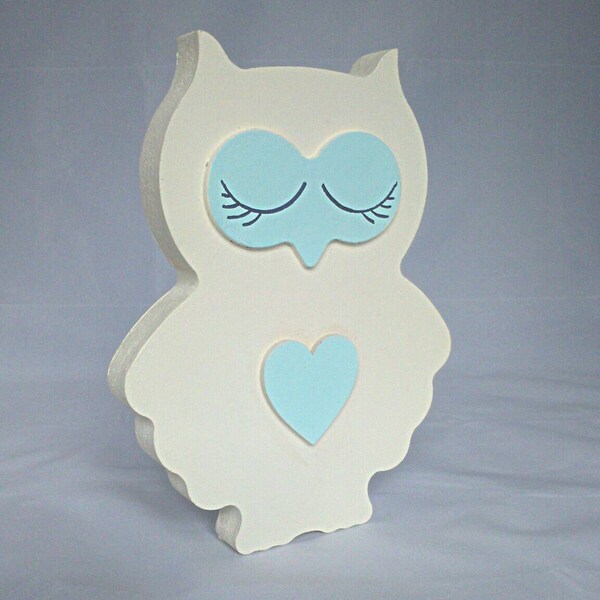Wooden Owl,  Decorative Owl,  Freestanding Owl with heart detail