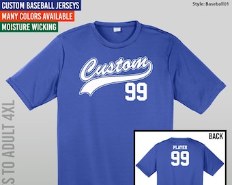 Custom Baseball Jerseys - Youth XS to Adult 4X - Moisture Wicking Jersey - Baseball - Softball - T-Shirts - Team Uniform - Performance Tee