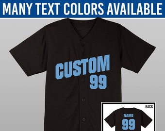 Custom Baseball Jersey / Black Full Button Jerseys / Various Text Colors / Adult XS to 4XL / Unisex / Regular Fit