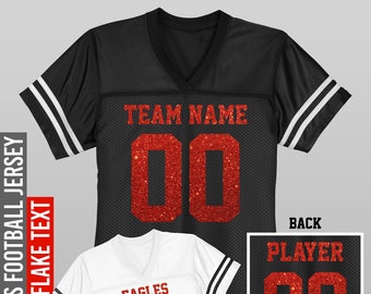 Custom Football Jersey / Red Glitter Flake Text / Women's Relaxed Fit / XS to 4XL / Bachelorette Party / Cheer / Mom / Team / Jerseys