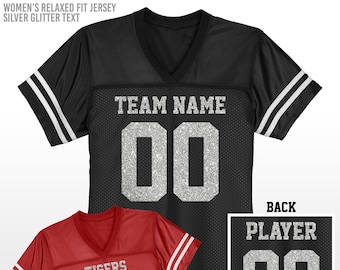 Custom Football Jersey / Silver Glitter Flake Text / Women's Relaxed Fit / XS to 4X / Bachelorette Party / Cheer / Mom / Team / Jerseys