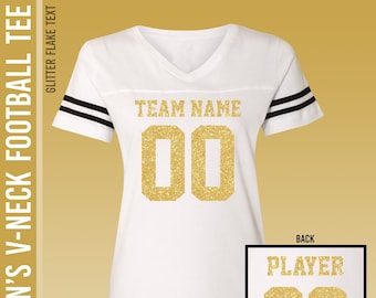 Customized Team Name Glitter Women's Football Jersey Shirt, Black Gold