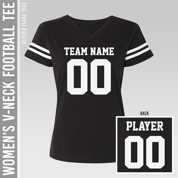 Custom Football V-Neck Tee / Black T-Shirt / Women's Relaxed Fit / S to 2XL / Cheer Mom Shirts / Ladies Shirts / Bachelorette Party