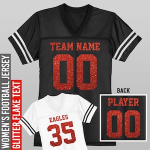 Custom Football Jersey / Silver Glitter Flake Text / Women's Custom Football Jersey / Silver Glitter Flake Text / Women's