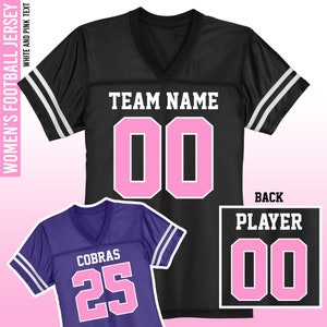 Custom Football Jersey for Women / White and Pink Text / Ladies Relaxed Fit / XS to 4XL / Customized / Cheer Mom / Team / Fan Jerseys