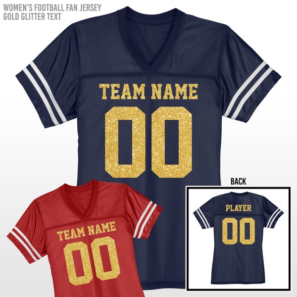 Women's Custom Football Jersey / Gold Glitter Flake Text / XS to 4X / Cheer Mom / Team / Jerseys / Bride / Wedding / Bachelorette Party