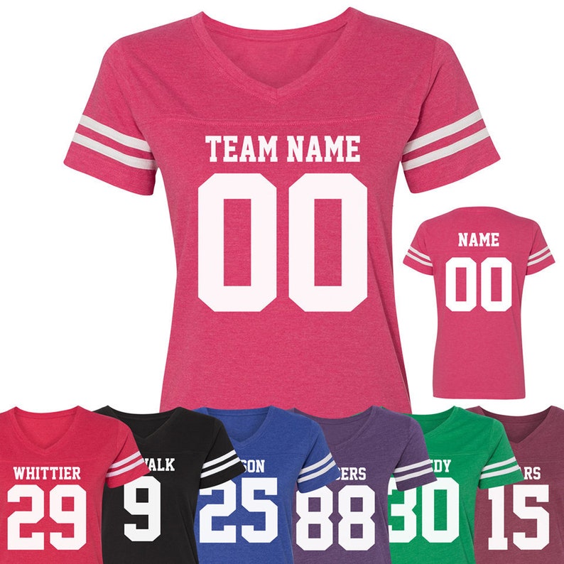 Women's Custom Football TShirt Relaxed Fit VNeck Tee Etsy