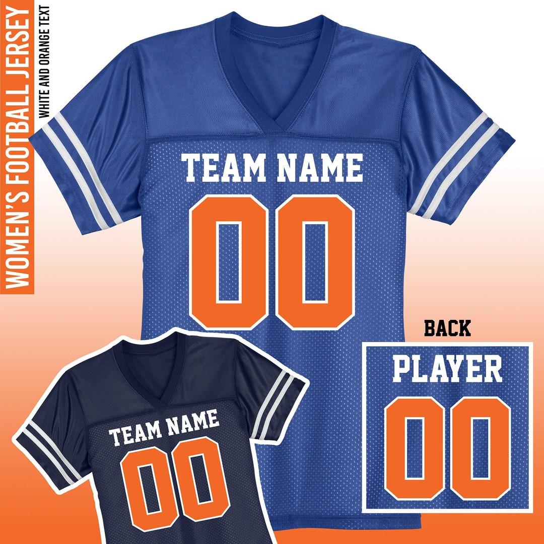 Women's Custom Football Jersey / White and Orange Text / Ladies Relaxed Fit / XS to 4XL