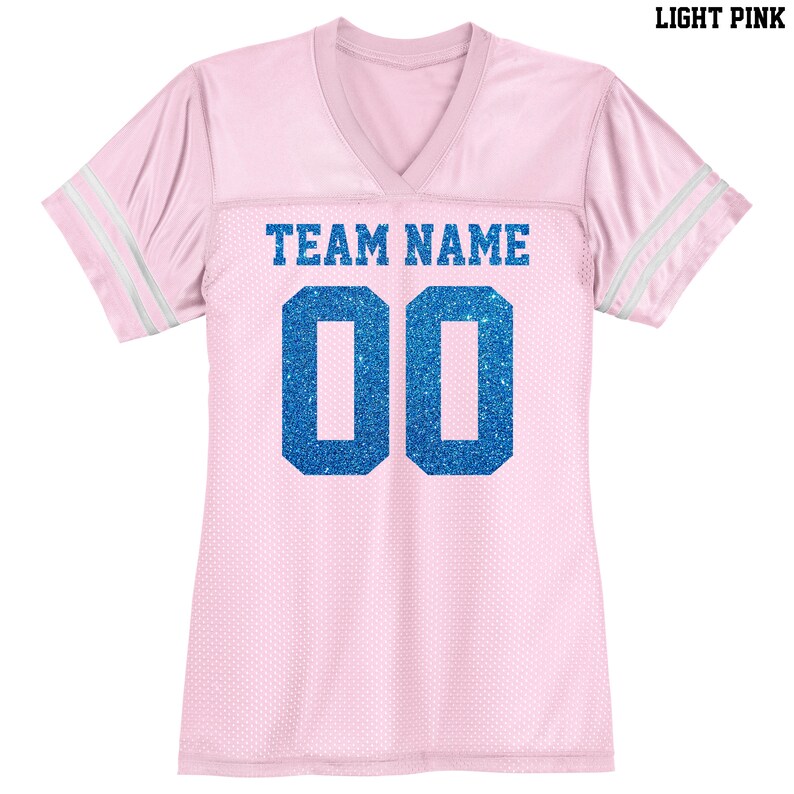 Custom Football Jersey / Blue Glitter Flake Text / Women's Etsy