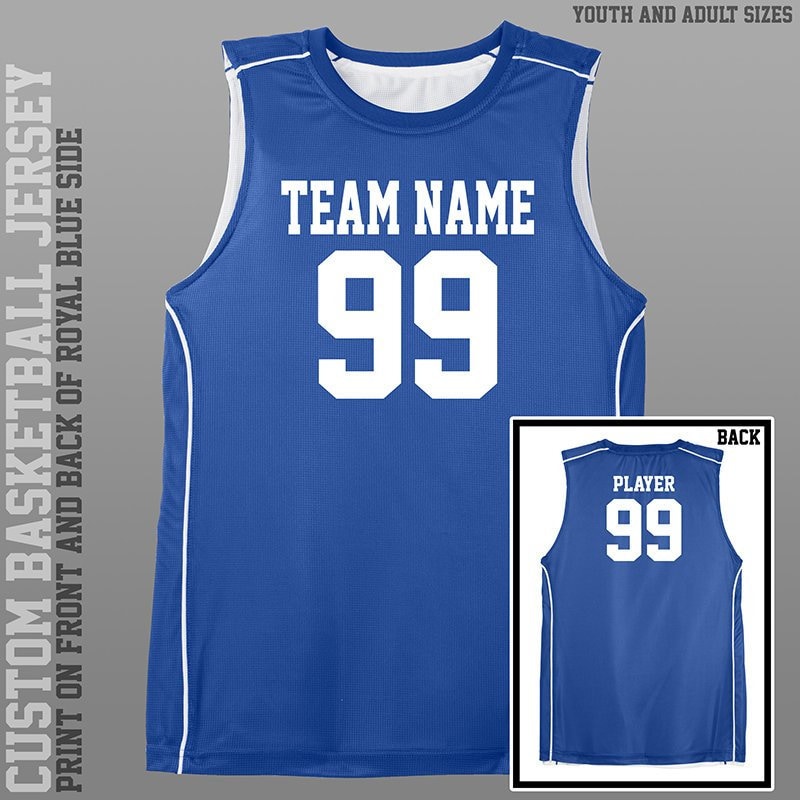 GraphicArtWear Custom Basketball Jersey / XS to 4XL / Youth and Adult / Royal Blue Jerseys / Sleeveless / Team Uniforms / Style - Jersey04 Royal